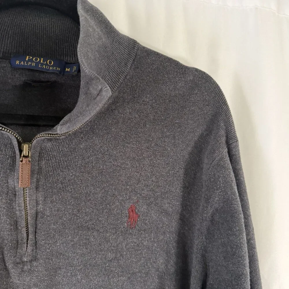 Polo Ralph Lauren Sweater Men's Medium Grey 1/4 Zip Turtleneck Pima Cotton